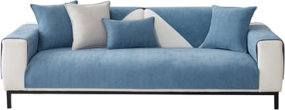 Zachte chenille bankovertrek voor L-vormige hoekbank, antislip bescherming, universele hoes voor woonkamer, 90 x 90 cm, blauw, comfortabele decoratie, meubelbescherming, stijlvol interieur