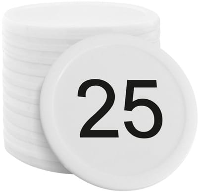 CombiCraft plastic consumptiemunten met nummering 1 t/m 100 Ø28mm wit - 100 stuks
