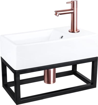 Differnz Force Fonteinset - Keramiek - Kraan recht rood koper - Met handdoekrek - 40 x 22 x 11.5 cm