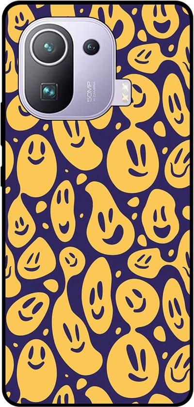 Smartphonica Telefoonhoesje Geschikt voor Xiaomi Mi 11 Pro met smiley opdruk - TPU backcover case emoji design - Paars Geel geschikt voor Xiaomi Mi 11 Pro