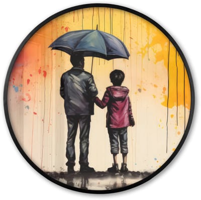 Poster in lijst Rond - Fotolijst 60x60 cm - Posters - Graffiti - Paraplu - Mensen - Kleuren - Kunst - Ronde posterlijst zwart - Decoratie - Wanddecoratie woonkamer - Muurdecoratie slaapkamer