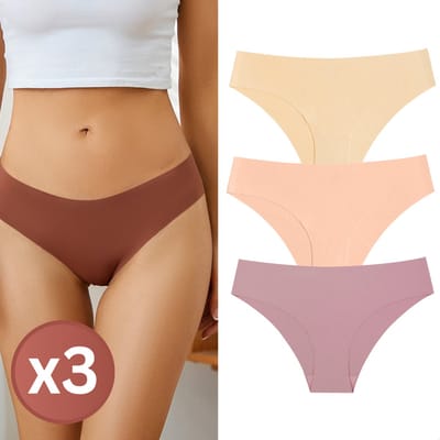RENALUX - Naadloos Ondergoed Dames - Naadloos Ondergoed Vrouwen - Ondergoed Dames - Slips - Set 3 Stuks - Beige, Lichtroze, Taupe - Maat M