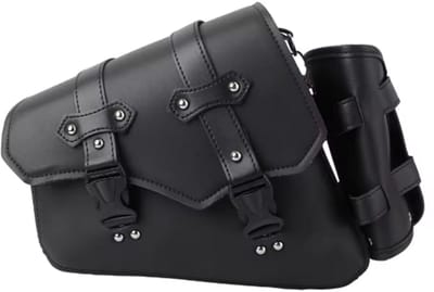 Universele Zwarte Motorzadeltas links met Luxe PU Lederen Bagage Etui & Extra Zijopslag