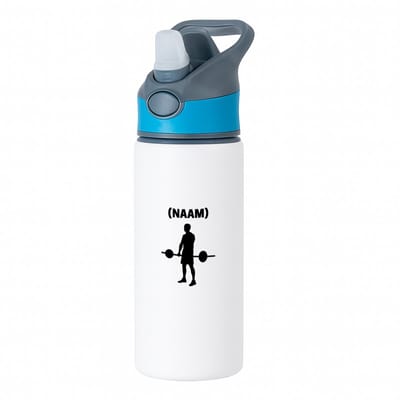 Hacebo® - Fitness met eigen naam waterfles met rietje blauw - Fitness - Sporter - Sportschool - water fles - 650ML