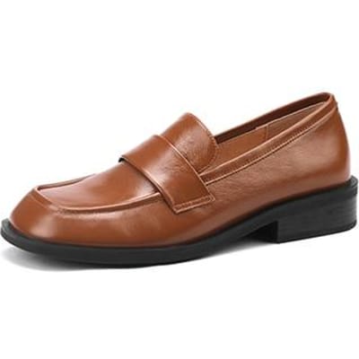 Nouvelles chaussures à la mode en cuir véritable pour femmes, mocassins décontractés à enfiler, chaussures à plateforme à bout carré, chaussures pour femmes Zapatos De Mujer Women 37 brun doré