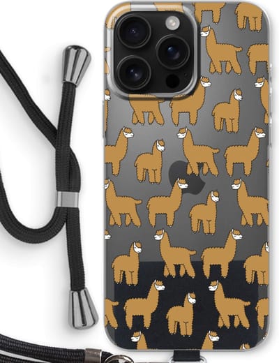 Case Company® - Hoesje met koord geschikt voor iPhone 16 Pro Max hoesje met Koord - Alpacas - Telefoonhoesje met Zwart Koord - Bescherming aan alle Kanten en Over de Schermrand