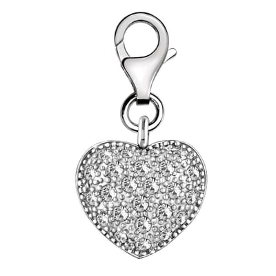 Quiges – Charm – Hanger - 3D Zirkonia Hart - Verzilverd - karabijnslot - geschikt - voor - Bedelarmband - QHC111