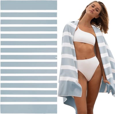 Strandlaken - strandlaken - Absorberend badlaken - Zandvrij Sneldrogend - Zeer Absorberend - Lichtgewicht Compact - Geurbestendig - Mistig Blauw/Wit Gestreept - Voor Strand/Zwembad/Reizen/Camping - Mistig Blauw + Wit - 180x90cm - 1 Stuk