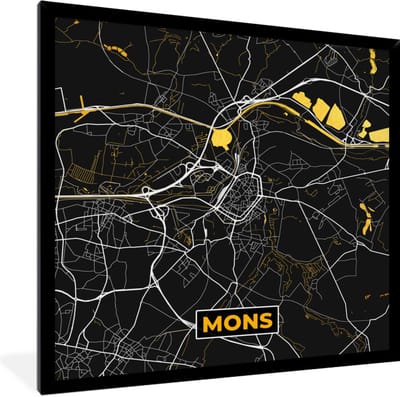 Fotolijst incl. Poster - Plattegrond - Kaart - Stadskaart - Mons - Goud - 40x40 cm - Posterlijst