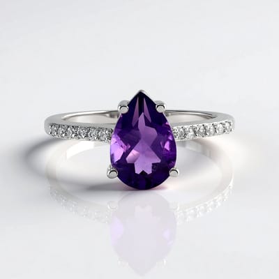 Cavill - Zilveren Ring - 925 Sterling Zilver Geplatineerd - 2,29 ct Siberische Peervormige Amethist - 12 Zirkonia's - Elegante Paarse Ring