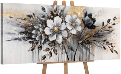 Canvas schilderij panoramisch 115x50 handgeschilderd gloed van kleuren abstract – YS-Art Gallery – Stralende wanddecoratie voor woonkamer – Modern schilderij voor hal