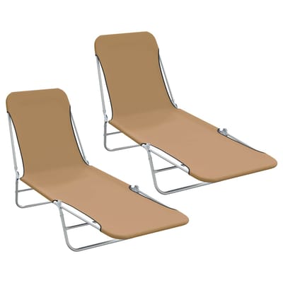 vidaXL - Ligbedden - inklapbaar - 2 - st - staal - en - stof - taupe