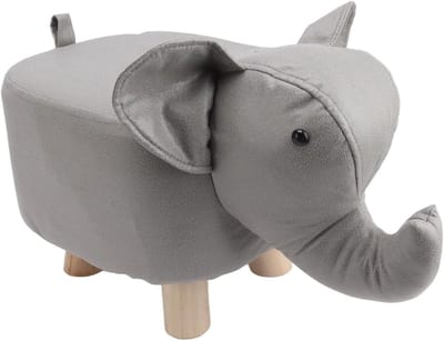Dieren Poef - Zitje Kinderen - Extra Zitplek - Stevig Houten Frame - 30 x 28 x 28 cm - Grijs