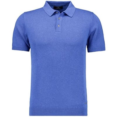 Ragman Trui Melange Cotton Knit Short Sleeve Polo Collar Royal Blue / male