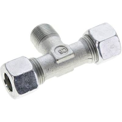 12L & R3/8'' Verzinkt Stalen T-stuk Snijringkoppeling Buitendraad 315bar ISO 8434-1