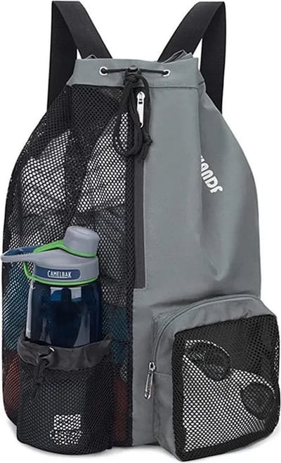 Without Lemon - Unisex Zwem / Strand Rugzak - Mesh Tas - Zandvrij - Trekkoord - Waterdichte zijvak - 32x48x16.5cm - Grijs