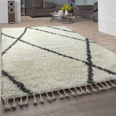 Paco Home Shaggy-Vloerkleed Voor Woonkamer Hoogpolig Ruitpatroon Skandi-Design Diverse Kleuren En Afmetingen 60x100 cm