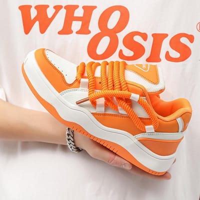 Chaussures de skateboard décontractées pour hommes, baskets unisexes, chaussures de sport, de marche, de luxe, hip-hop, semelle souple, chaussures de course originales 36 orange