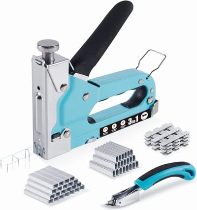 DYNA® Nietpistool - 3-in-1 Hout Nietmachine – Handtacker Met verstelbare schietkracht - Tacker Inclusief Klemverwijderaar - Blauw - 19cm x 18cm x 4cm