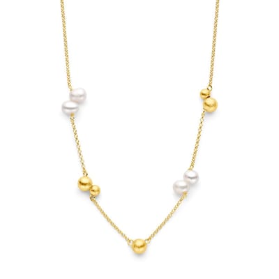 zilver verguld (geel) collier parels en bolletjes 42 + 3 cm 2103590