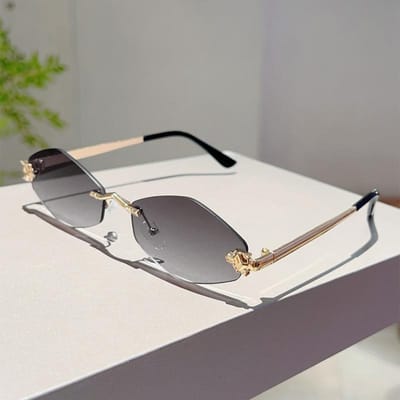 Randloze polygon zonnebrillen voor heren met nieuwe gradient oceaankleurige lenzen, decoratieve tinten voor dames, trendy en stijlvol design zonnebrillen golden gray