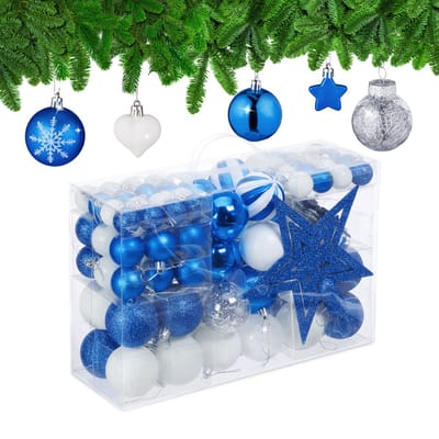 kerstballen - set van 101 - plastic - onbreekbaar - kerstpiek ster - blauw/wit