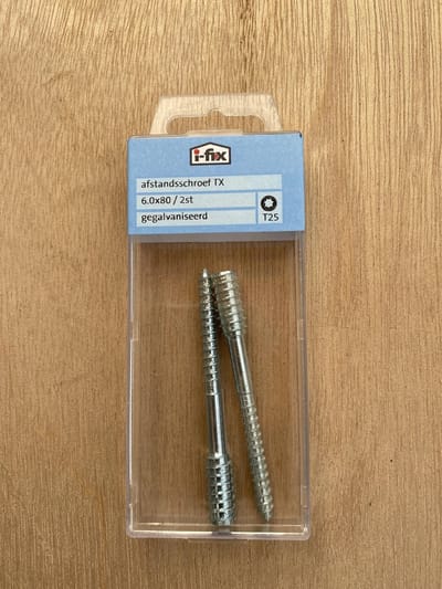 Afstandsschroef. 6.8 x 80mm. lang. Torx-T30. Verzinkt. 2 stuks. Ifix.