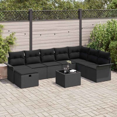 vidaXL - Tuinbank - Set - 9 - st - Zwart - poly - rattan