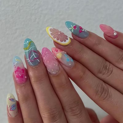 3D Bloemen en Sterren Ontwerpen, 24 Stuks Amandelvormige Kunstnagels, Volledige Bedekking, Nagelkunst Decoratie voor Vrouwen, Perfect voor Feestjes en Speciale Gelegenheden