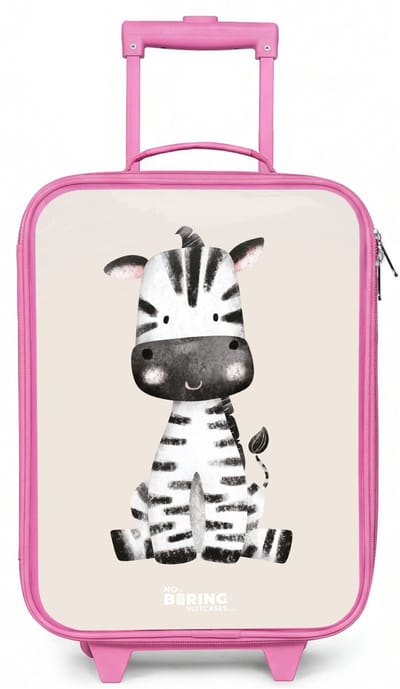 NoBoringSuitcases.com® - Kinderkoffer roze - Kindertrolley meisje - Zebra portrettekening met beige achtergrond - Koffer kind lichtgewicht - Reiskoffer trolley voor kinderen - Koffertje met lichtgevende wieltjes - Rolkoffer