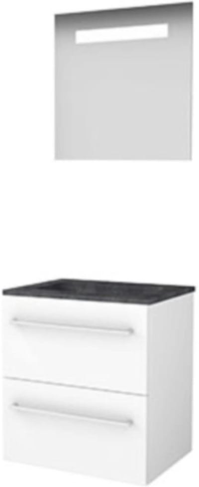 Basic-Line Economic 46 Badkamermeubelset - 60 x 46 cm - Met Grepen - 2 Lades - Hardstenen Wastafel - 1 Kraangat - Spiegel met LED Verlichting - Ice White