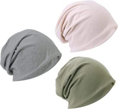 Slouchy Beanie Hoedjes voor Dames en Heren, Chemo Hoofdbedekking, Lichte Slaapmuts voor Zomer (Grijs, Groen, Khaki) - Comfortabel, Ademend en Modieus