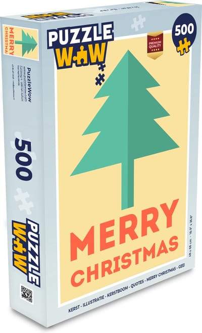 Puzzel Kerst - Illustratie - Kerstboom - Quotes - Merry Christmas - Geel - Legpuzzel - Puzzel 500 stukjes - Kerst - Cadeau - Kerstcadeau voor mannen, vrouwen en kinderen