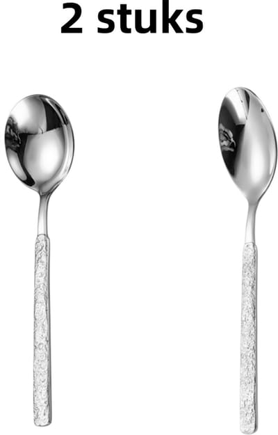 2-delige set - Lepel - Grote ronde lepel - Soeplepel - Vintage stijl - Roestvrij staal - Ronde kop - Geschikt voor het eten en drinken van soep - Zilver
