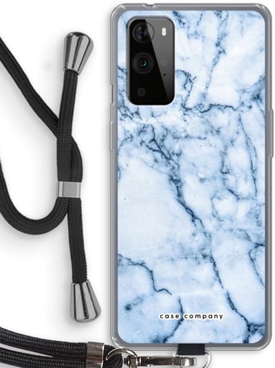 Case Company® - Hoesje met koord geschikt voor OnePlus 9 Pro hoesje met Koord - Blauw marmer - Telefoonhoesje met Zwart Koord - Bescherming aan alle Kanten en Over de Schermrand