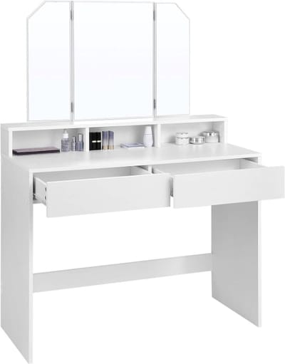 MIRA Home - Kaptafel - Make up tafel met spiegel - Spaanplaat - Wit - 40x100x142