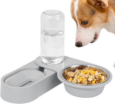 Water- en voerdispenser voor katten en honden - 2-in-1 voer- en watertoevoer, roestvrijstalen ontwerp