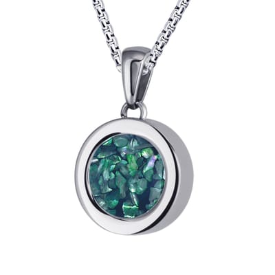 Quiges 12mm Mini Munt Hanger Zilverkleurig RVS Glans met Schelp Donkerblauwe Vlokjes Munt en Box Ketting Ankerketting 42-46cm