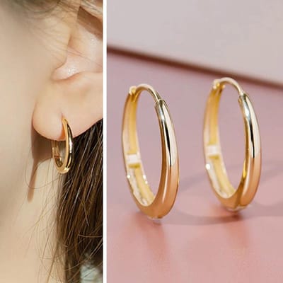 Huitan Veelzijdige Goudkleurige Hoepeloorbellen Dames Dagelijkse Feest Sieraden Metallic Stijl Eenvoudig Design Accessoires voor Vrouwen beige