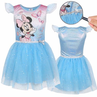 DISNEY Minnie Mouse Blauwe tule jurk met korte mouwen, meisjesjurk