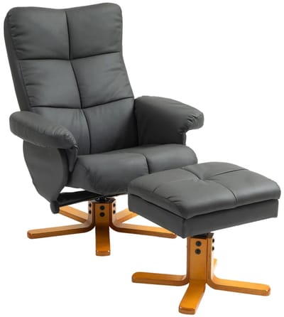 Relaxfauteuil met Voetenbank - 360° Draaibaar - Kantelbaar tot 145° - Verstelbare Rugleuning - tot 120 kg - Relaxstoel - TV Stoel - Loungestoel - Kunstleer - Donkergrijs