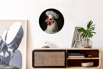 WallCircle - Wandcirkel - Muurcirkel - Kok - Rood - Kip - Aluminium - Dibond - 30x30 cm - Binnen en Buiten