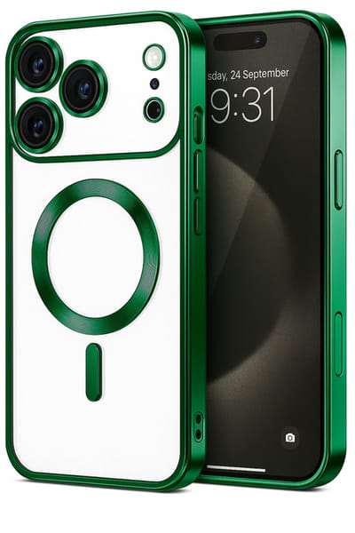 Telefoonhoesje Geschikt voor iPhone 17 Pro – Siliconen Hoes met Chroom – Compatibel met MagSafe – Geïntegreerde Camerabescherming – Groen – FuturiQ