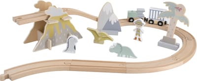 Tryco Treinset Uitbreiding Dinosaurussen - Houten Treinbaan Accessoires - Inclusief Dinosaurussen en Speelelementen - Stimuleert Fantasie en Motoriek - Vanaf 2 Jaar