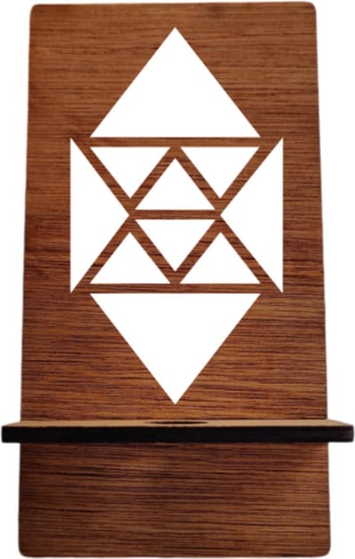 Djemzy - telefoonstandaard - houten telefoonhouder - Telefoonhouder met driehoekjes - donkkerrood hout - 3.6 mm multiplex
