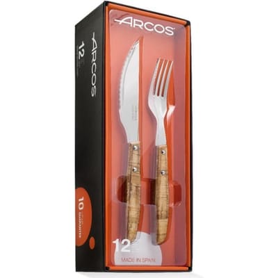Bestekset - ARCOS - 6 Steakmessen + 6 Vorken - Roestvrij Staal - Geperst Hout - 12 stuks