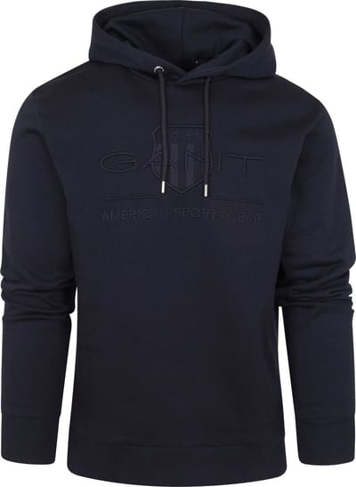 Gant - Hoodie Tonal Shield Donkerblauw - Heren - Maat 3XL - Regular-fit