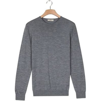 Thomas Maine Trui Crew Neck Pullover Single Knit Merino Wool Light Denim / male