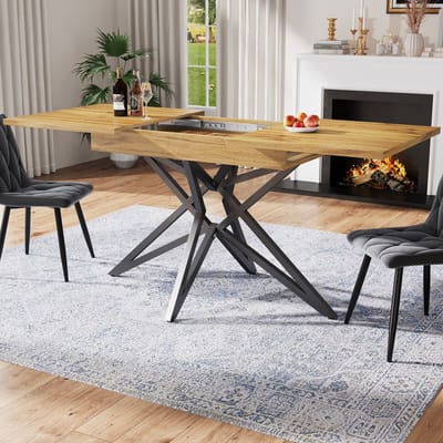 MODENUIT Eettafel - Uitschuifbaar - Voor 6 Tot 8 Personen - MDF En Metaal - Walnoot - 120-160x80x66,1 cm