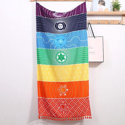 DW4Trading Chakra kleed 7 Symbolen regenboog - Yoga Meditatie Doek - Wandkleed - 150x70 cm